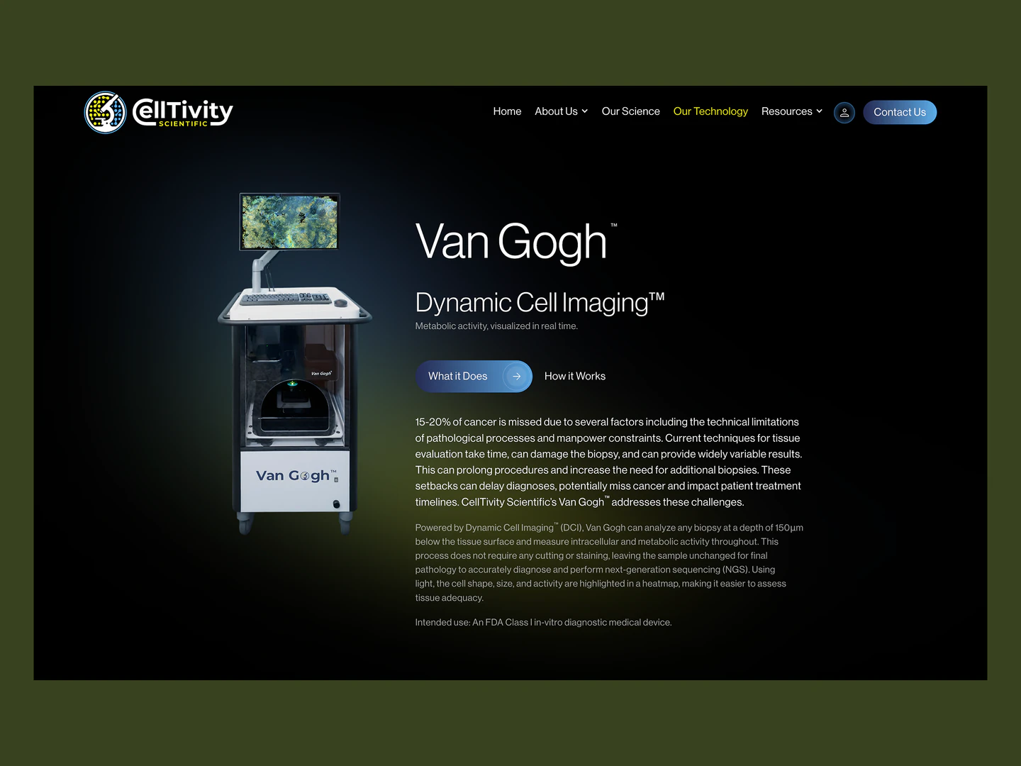 Celltivity desktop Van Gogh technology page
