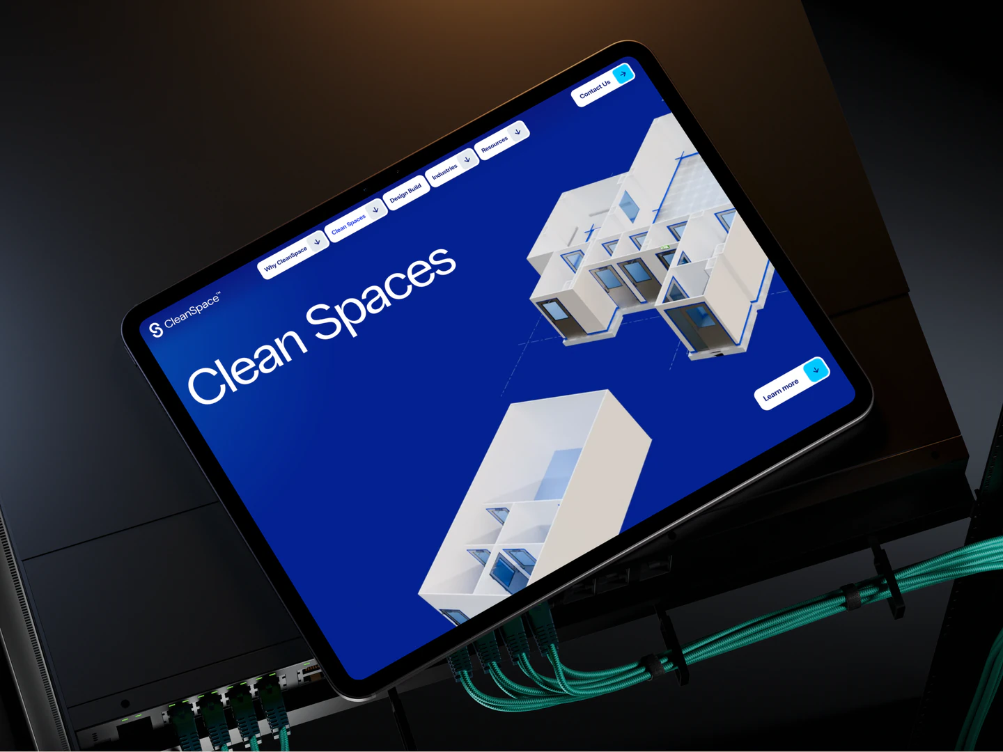 CleanSpace homepage shown on a tablet in an industrial setting