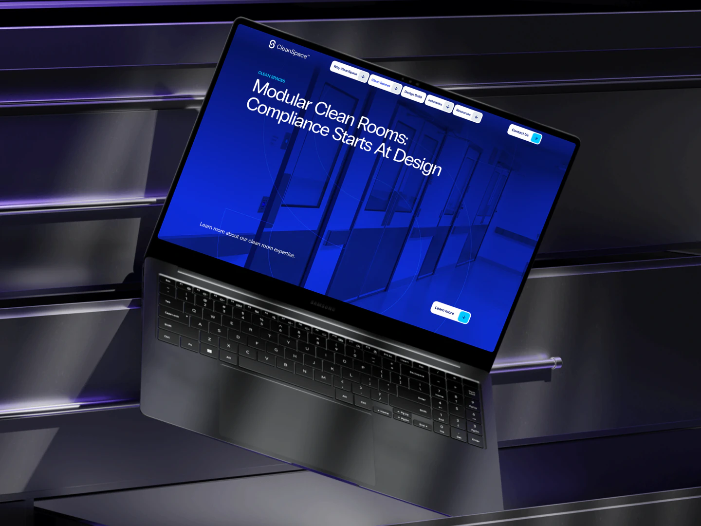 CleanSpace modular cleanroom page displayed on a laptop
