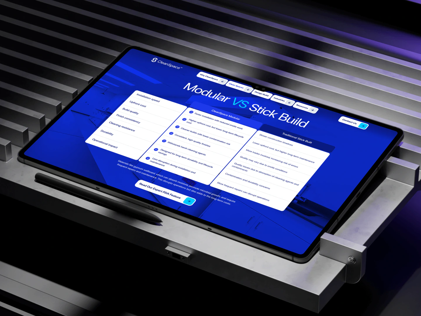 CleanSpace modular versus stick-built comparison displayed on a tablet