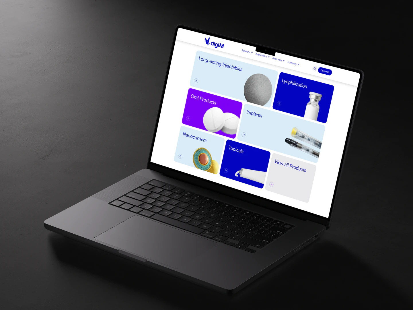 digiM product categories on a laptop mockup