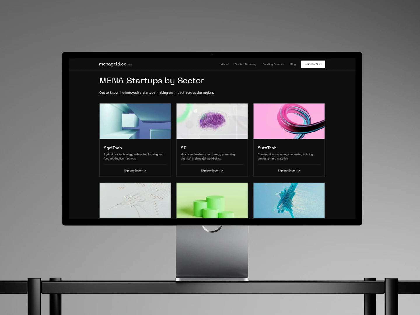 Menagrid startup sector directory displayed on a desktop monitor