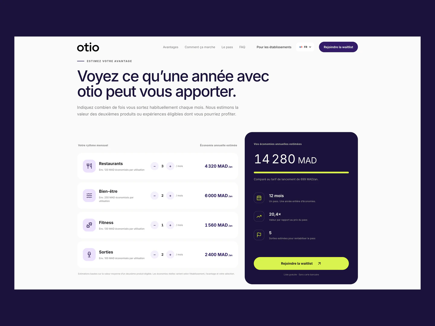 Otio annual membership savings calculator and benefit categories