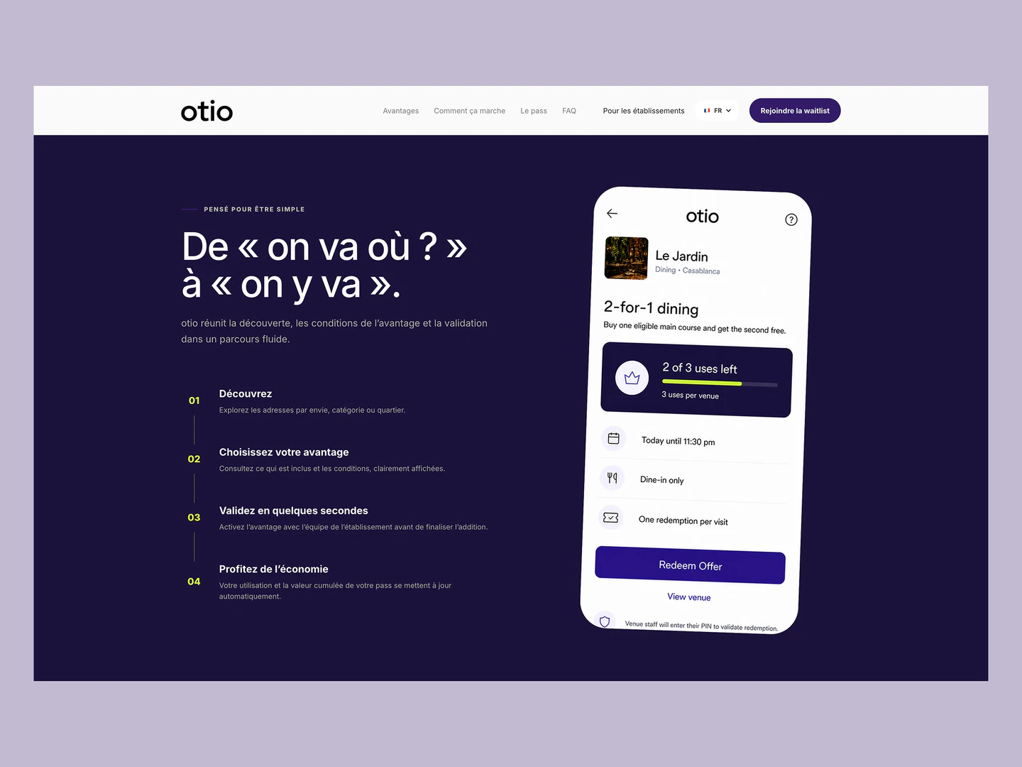 Otio membership journey explaining venue discovery and offer redemption