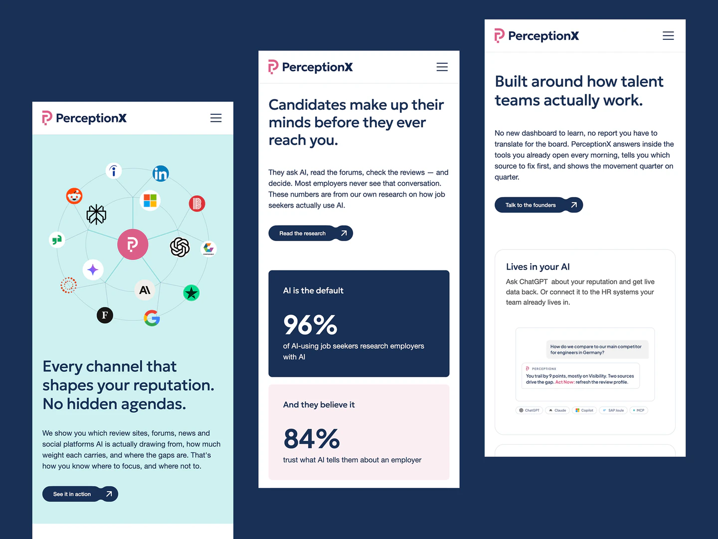 PerceptionX mobile channel coverage, research and features pages
