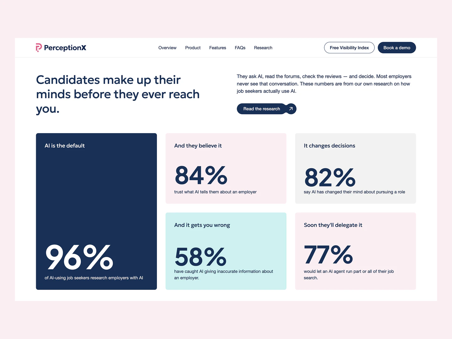 PerceptionX desktop research page with employer reputation statistics