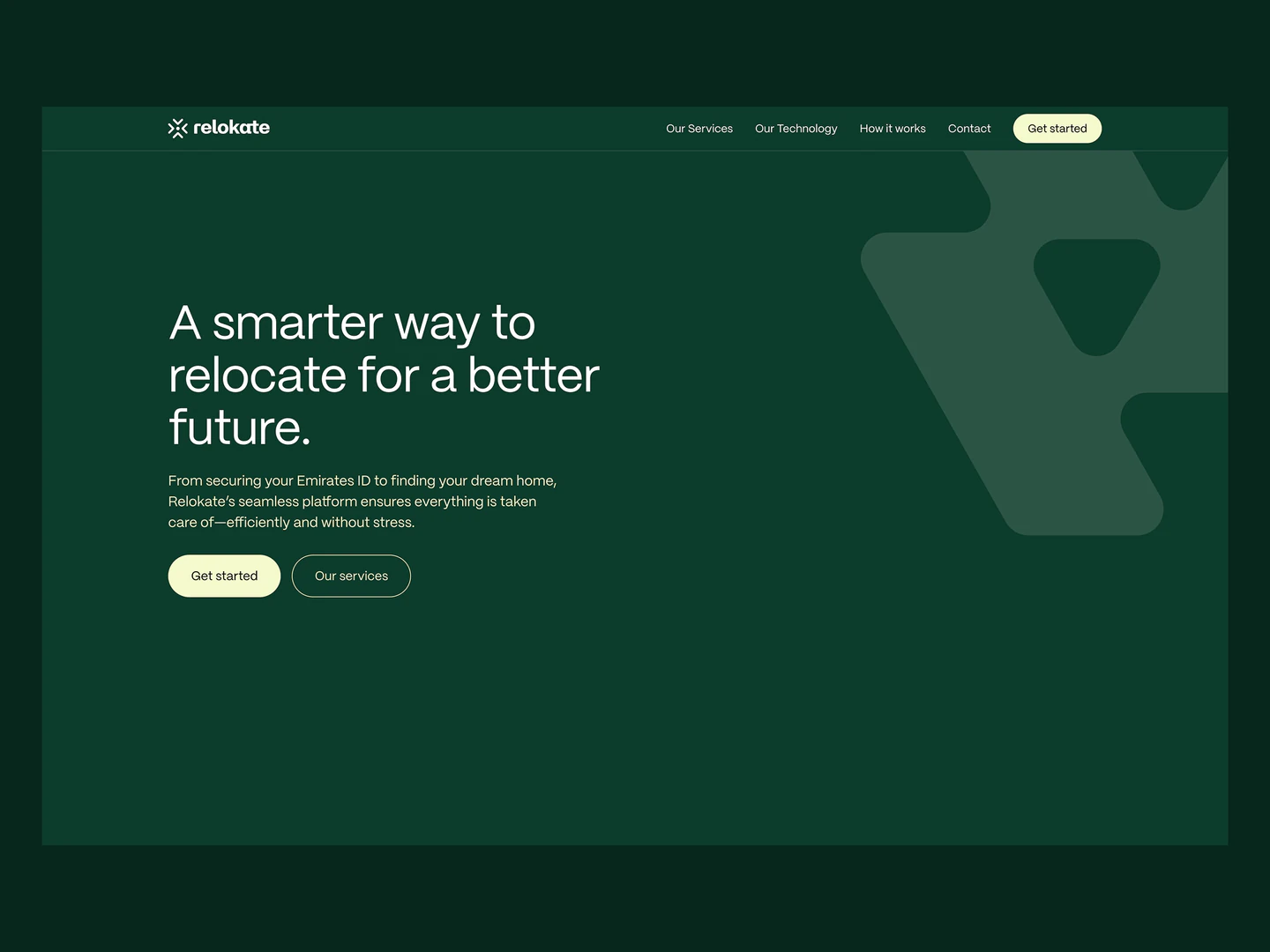 Relokate desktop homepage hero with relocation services introduction
