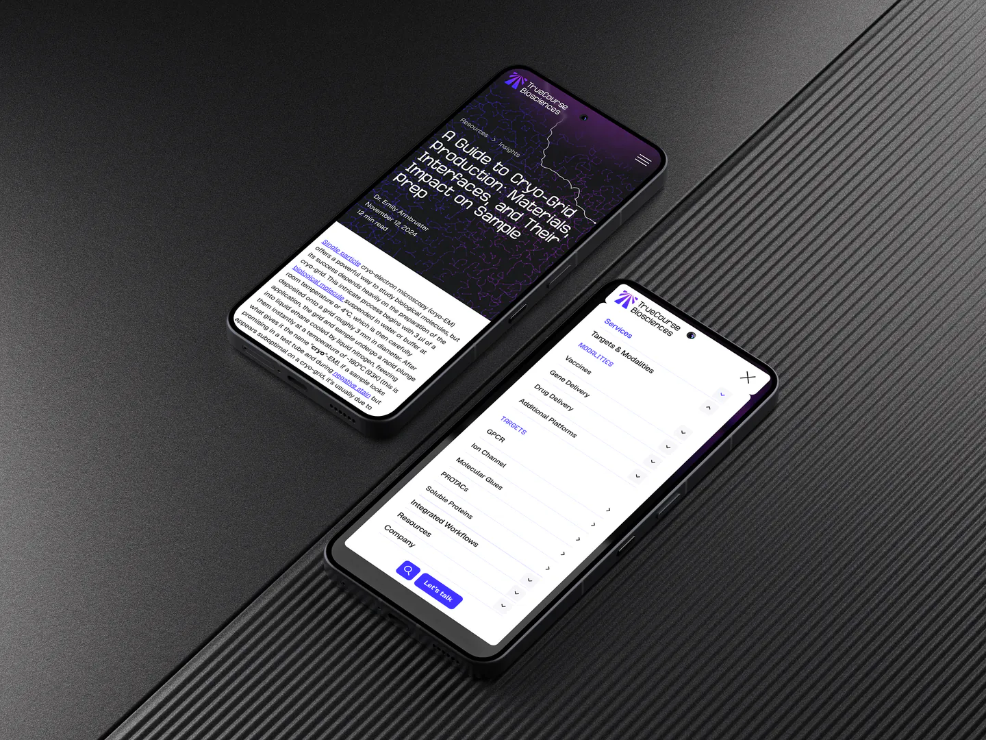 TrueCourse Biosciences epitope mapping and enquiry form displayed on two phones