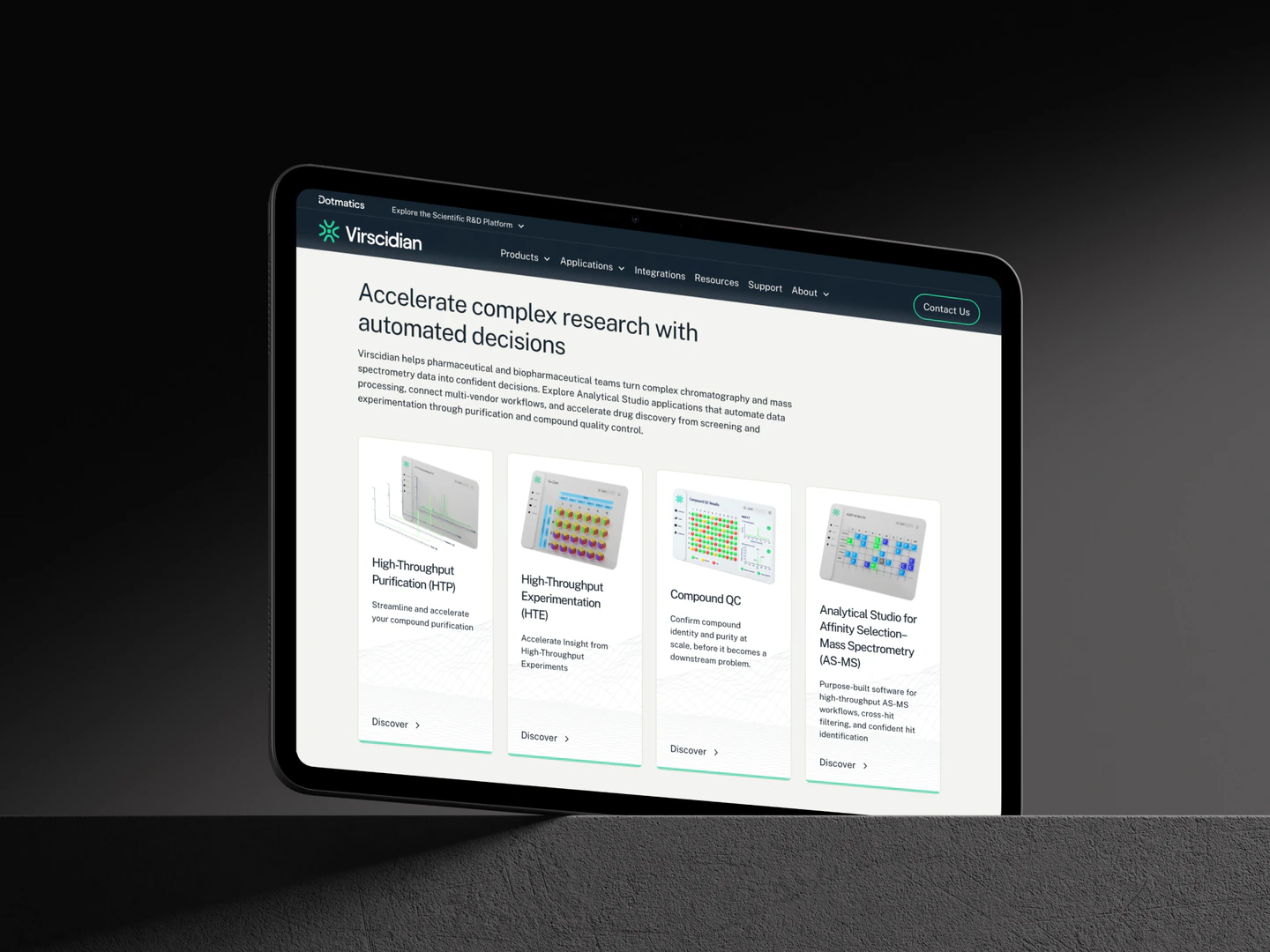 Virscidian analytical research applications displayed on a tablet