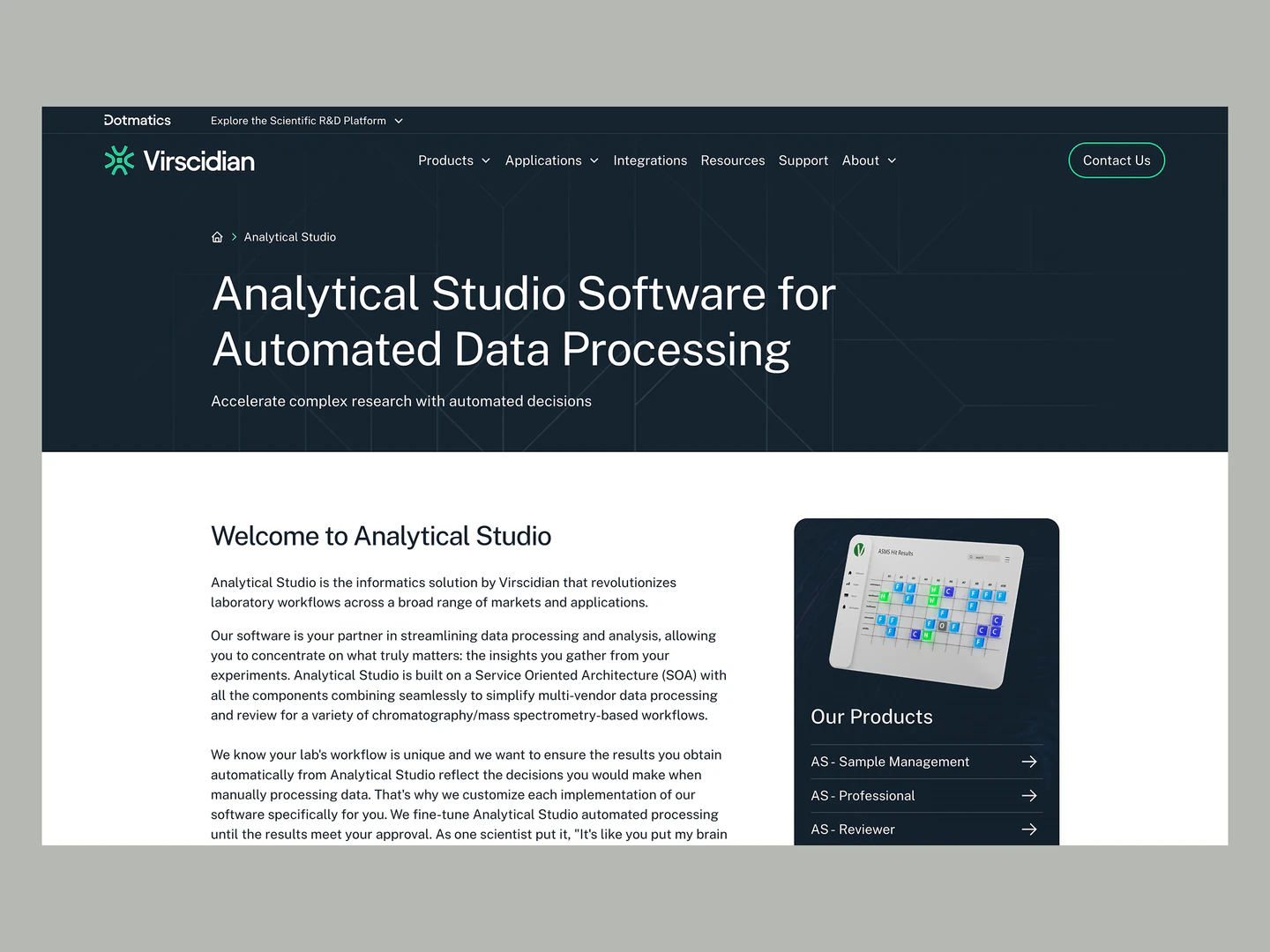 Virscidian Analytical Studio automated data processing page and product introduction