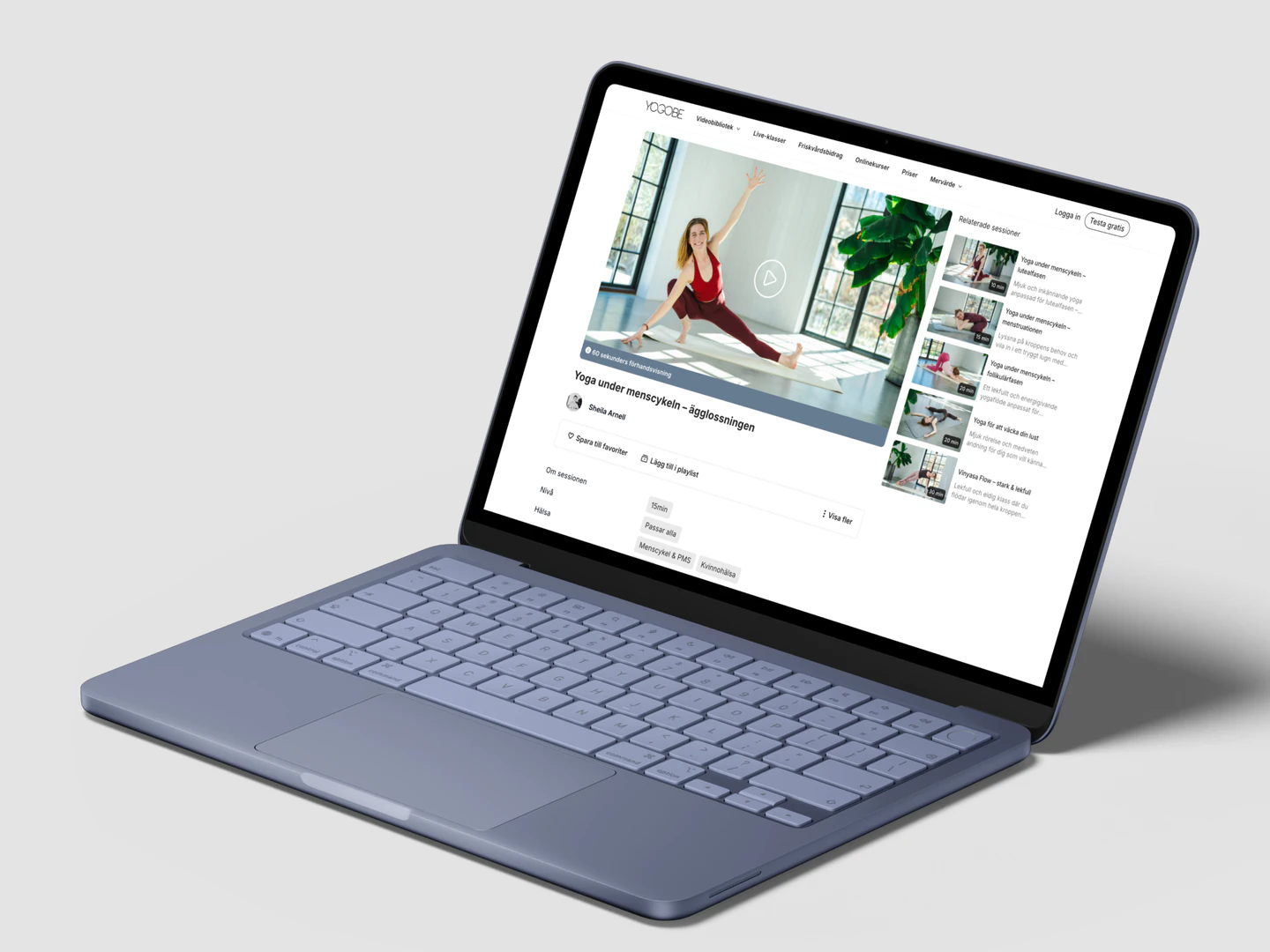 Yogobe yoga class page on a laptop mockup
