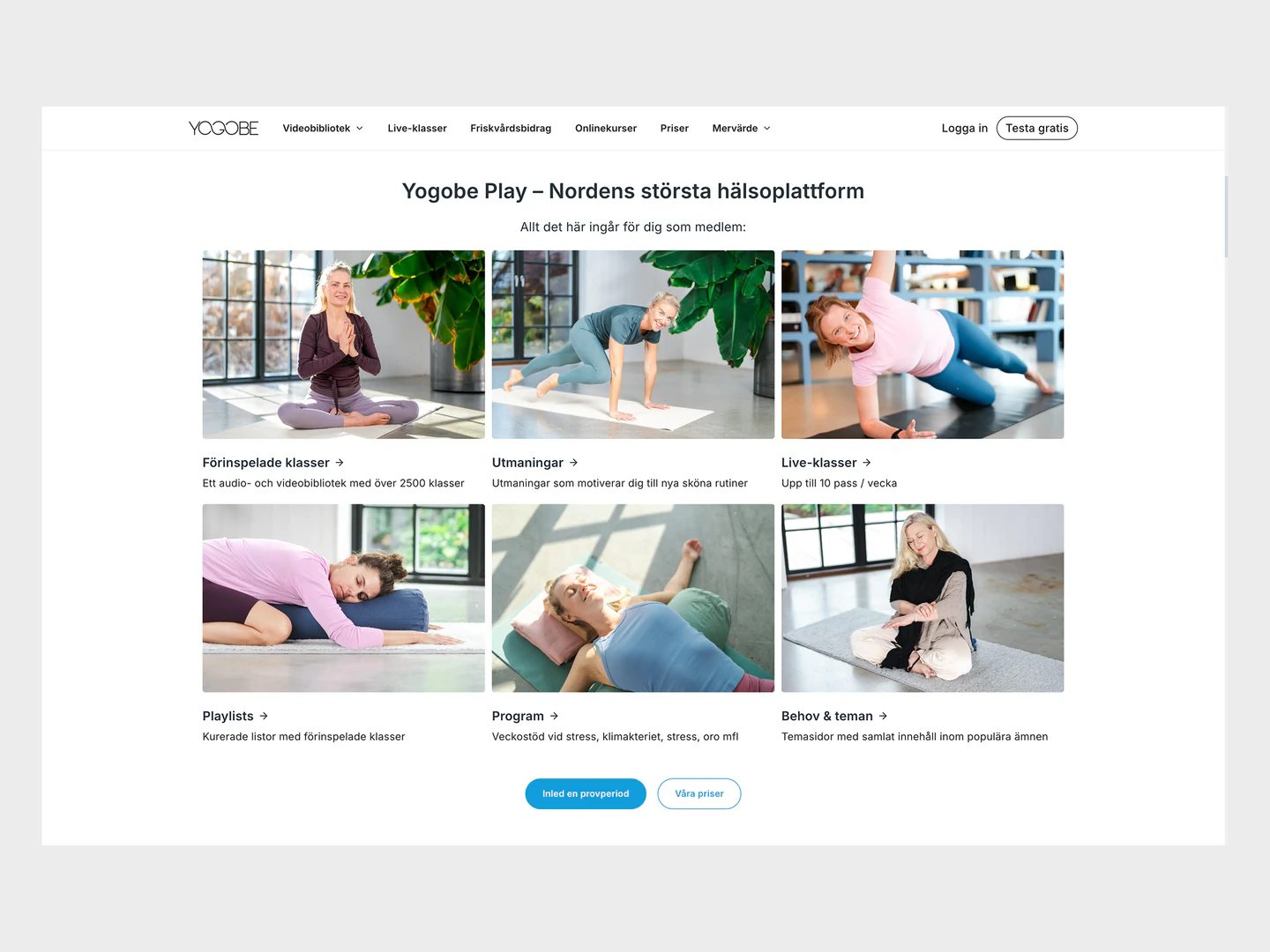 Yogobe desktop membership overview with classes, challenges and programs